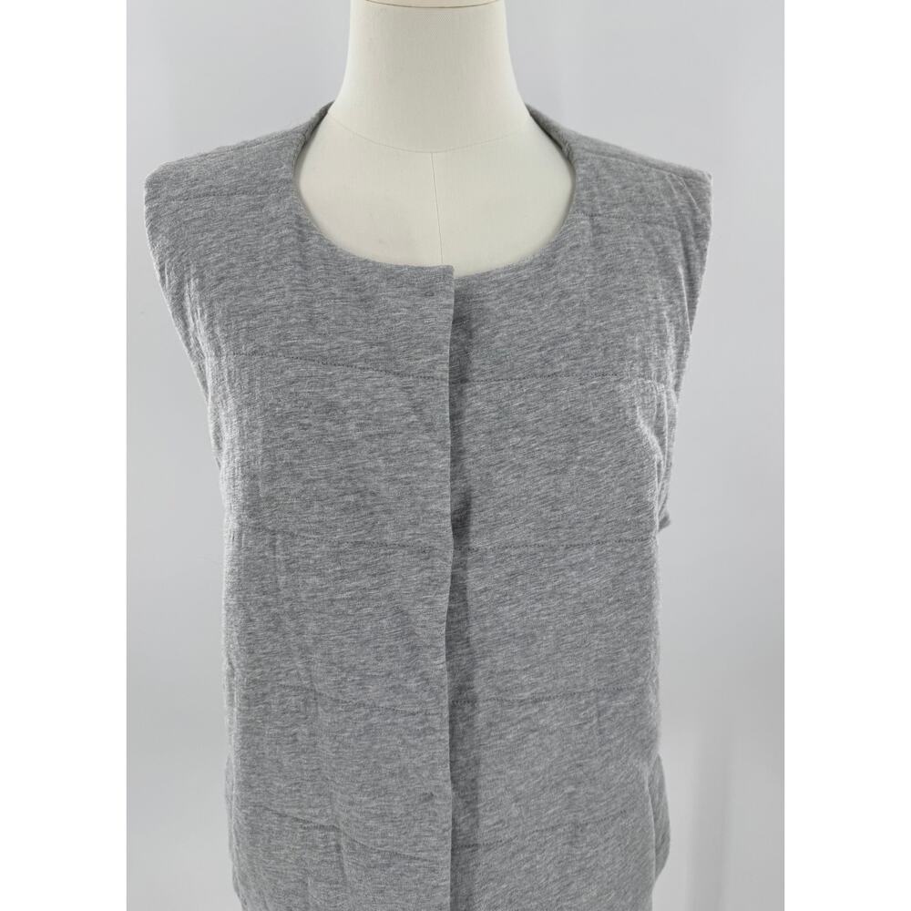 Eileen Fisher Gray Marl Organic Cotton Vest Channel Quilted Puffer Soft Large